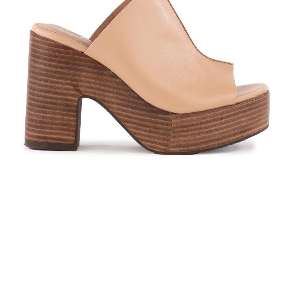 Seychelles Beige Invigorated Platform Slide  Sandals In Vacchetta Sz 8 Medium